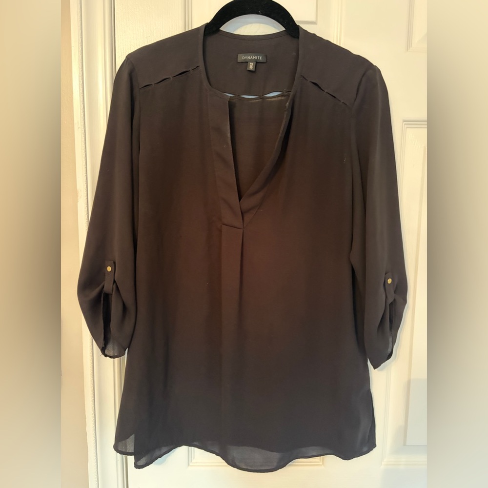 Dynamite Black Blouse with Buttoned Sleeves
